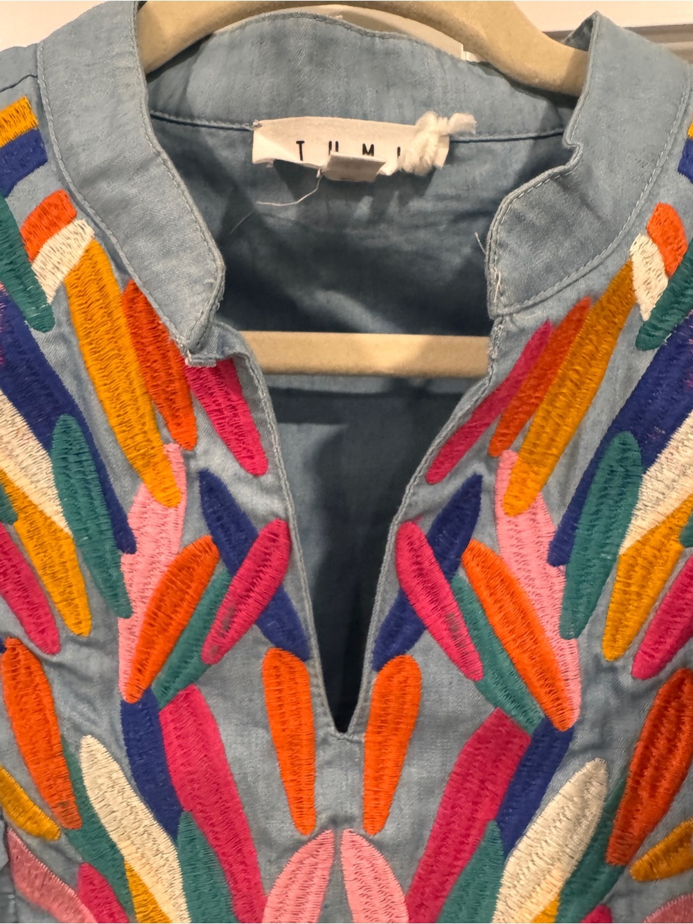 THML XS Light Blue Chambray Top with Multicolor Embroidery - Picture 2 of 8